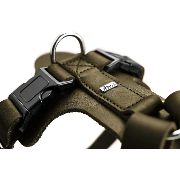 Шлейка для собак HUNTER AALBORG з натуральної шкіри, оливковий колір, розмір M-L
