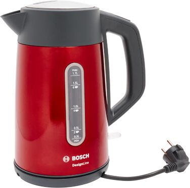 Електричний чайник Bosch DesignLine TWK4P434, 1.7 л, червоний: без розбризкування, індикатор рівня води, захист від перегріву