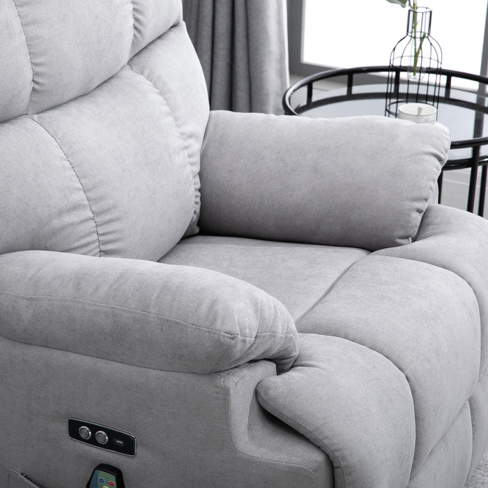 HOMCOM Massage Chair with Rise Assist, Recliner, TV Chair with Heat Function, Adjustable Angle, USB, Remote Control, Short Plush, Grey, 83x95x105 cm