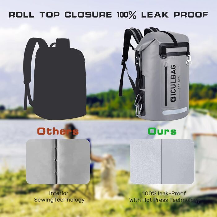 Рюкзак-холодильник Iculbag 35L для дорослих, 48 банок, складний, армійний зелений (сірий), для пляжу, кемпінгу та подорожей