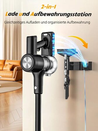 Бездротовий акумуляторний пилосос 48KPa/500W/55хв з LED-дисплеєм та станцією для зарядки, для прибирання шерсті тварин, килимів, твердих поверхонь та авто, чорний