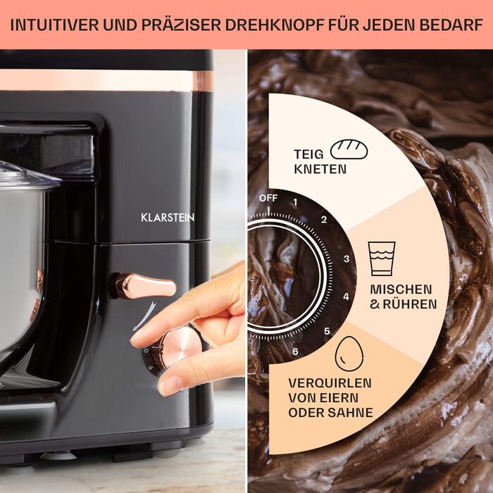 Klarstein 5L Stand Mixer - 2000W Kitchen Machine with Dough Hook & Whisk - 6 Speed Universal Mixer for Baking & Cooking (Black)