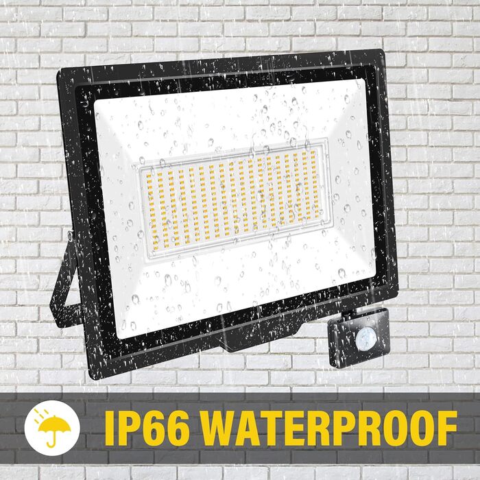 20000LM LED Spotlight Outdoor with Motion Sensor, LED Floodlight 6000K Cold White, IP66 Waterproof, LED Outdoor Spotlight Floodlight Floodlight for Garage, Hallway, Garden, Courtyards, Hotel, Sports Field (3500k Warm White, 200W)