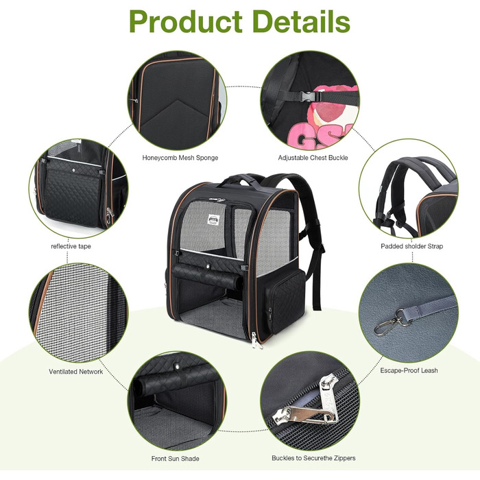 Рюкзак-переноска для котів Hunderucksack, 2-в-1, до 8 кг, розширюваний, чорний