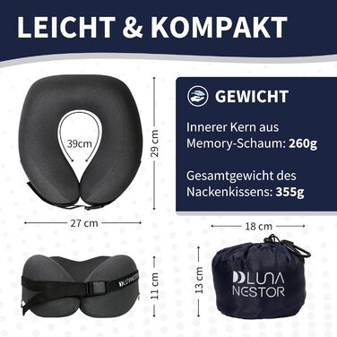 Подушка для подорожей з Memory Foam: для літака, авто, потяга – анатомічна, сіра, з чохлом