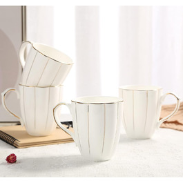DUJUST Coffee Mug Set of 4 (400ml), Luxurious British Style with Handcrafted Golden Accents, Premium Bone China Cup Set in White and Gold for Coffee & Tea, Beautiful & Elegant