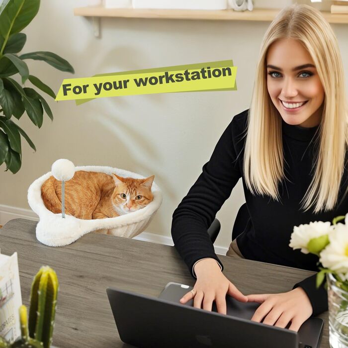 Кішечка PAWZ Road: зручне ліжко-гамак для котів з інтерактивним м'ячиком, 360° обертання, стійка, до 22.5 кг (Бежевий, Кругле)