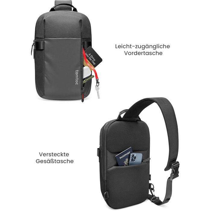tomtoc Чоловіча сумка через плече Sling Bag для MacBook Air/Pro 13-14 дюймів, чорна, водонепроникна