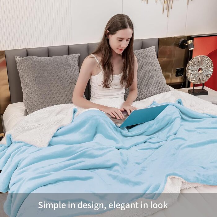 Плед Aisbo Warm Kuscheldecke - теплий, м'який плед з флісу Sherpa, 150x200 см, XL, велика товщина, для дивана, затишний та м'який (220 x 240 см, світло-блакитний)