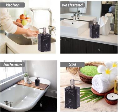 Дозатор для мила Suanti, 425 мл, з помпою з нержавіючої сталі, наповнюваний, квадратний, декоративний, для мила для рук, посудомийної рідини та лосьйону, стиль чорного мармуру