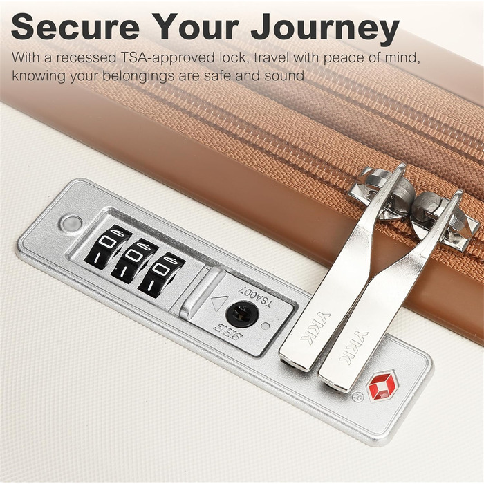 Чемодан-тележка KONO, XL, ABS+PC, з TSA замком (кремовий/коричневий)