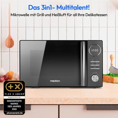 Мікрохвильова піч MEDION 3 в 1 з грилем та конвекцією (23 л, 900 Вт, 10 автопрограм, чорна) MD11493