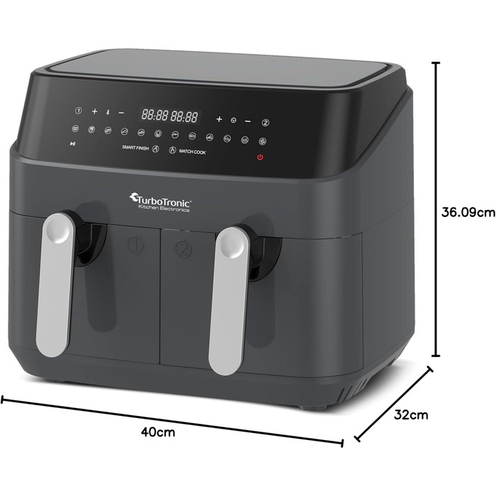 Аерофритюрниця TurboTronic Doppel XXL 9л (2х4.5л) з цифровим керуванням, сіра - фритюрниця без олії, 12 програм