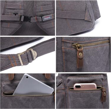 Чоловічий/жіночий рюкзак Kaukko Canvas для ноутбука, стильний, велика місткість, для подорожей, кемпінгу, Outdoor (сірий)