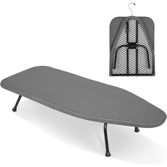Відкидна прасувальна дошка з підставкою для праски, регульована по висоті, з антиковзними ніжками, компактна (сірий, 81 x 32 x 16 см)
