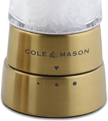 Cole & Mason Derwent Gold Salt and Pepper Grinder Set, Manual Spice Grinder with Adjustable Ceramic Grinder, Stainless Steel/Acrylic, 190mm, Precision+, Gift Set