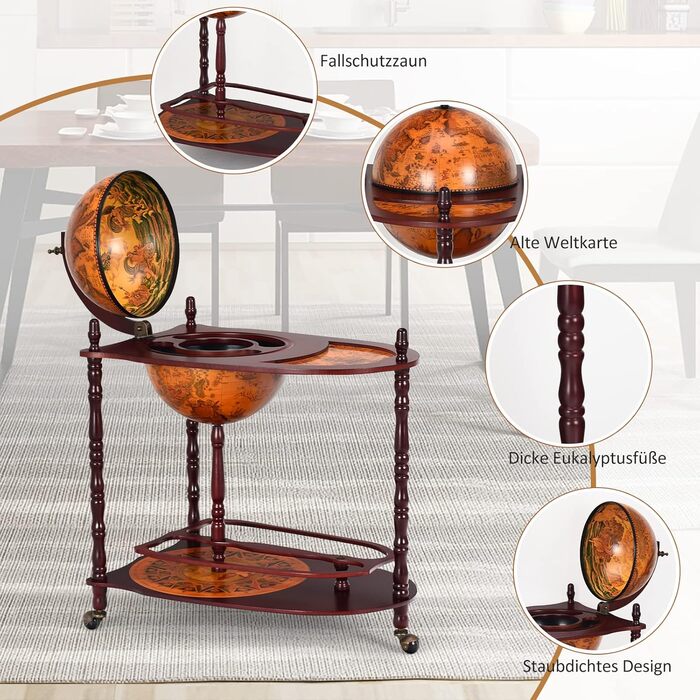 COSTWAY Globusbar Minibar World Globe Wine Rack Bottle Rack Globe Bar Home Bar Cocktail Bar Decorative Bar Table Bar, with Wheels, with Tabletop