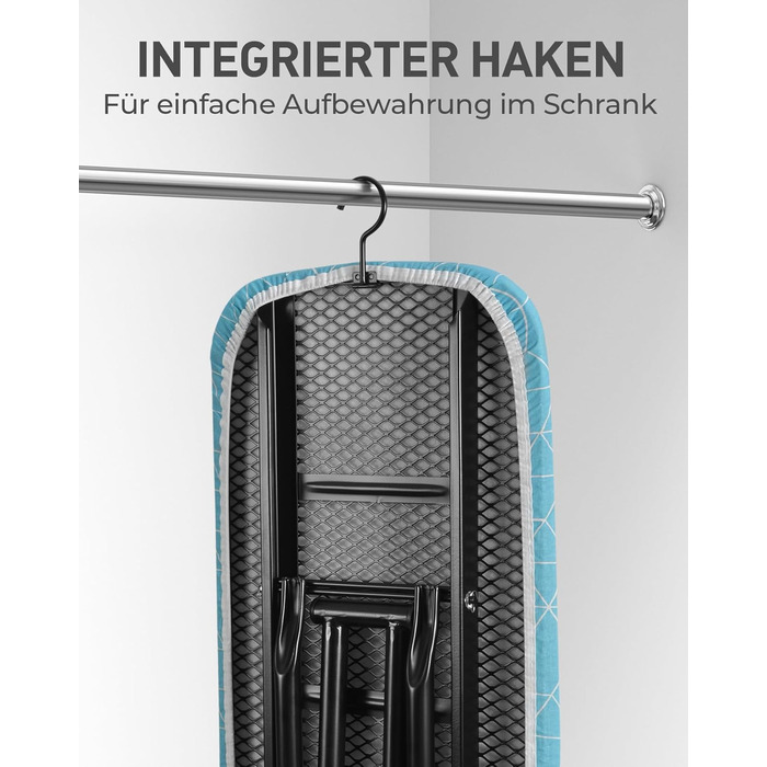 LyriFine Прасувальна дошка 2-в-1 для прасування з парою та класичного прасування, стійка до нагрівання, складана з гачком, міцний сталевий каркас, для парогенераторів (Синій колір з підставкою для праски)