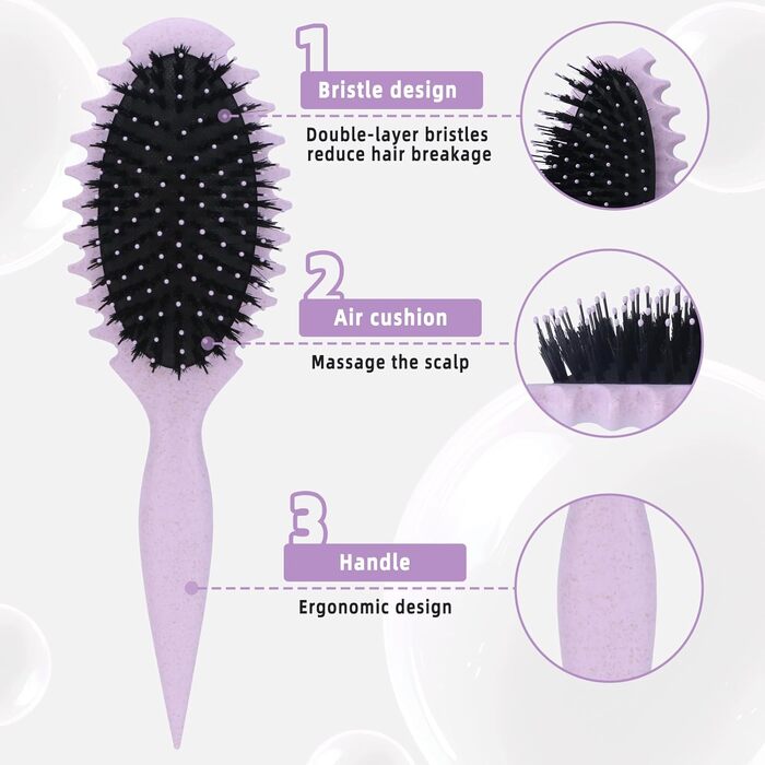 Льок-щітка, універсальна для чоловіків та жінок, для кучерявого волосся, безшумна, підходить для всіх типів волосся (кучерявого та гладкого) - фіолетова