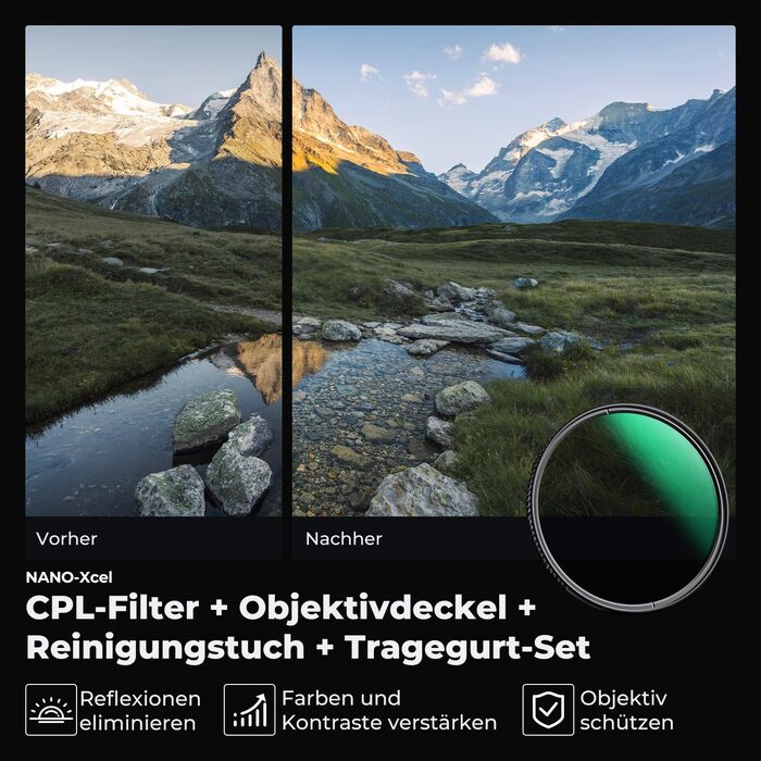 Поляризаційний фільтр K&F Concept 82mm CPL HD з багатошаровим покриттям Nano-Xcel (з кришкою об'єктива)