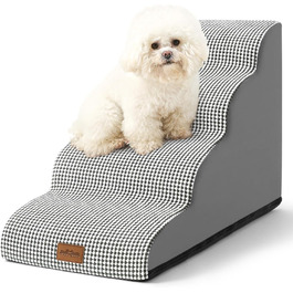 Dog Stairs for Small Dogs 50cm, Pet Stairs for Bed made of High-Density Sponge, Dog Stairs Dog Ramp with Washable Cover and Non-Slip Bottom, 40x72x50cm, 4 Steps, (White/Black, 4 Steps (40x72x50cm))