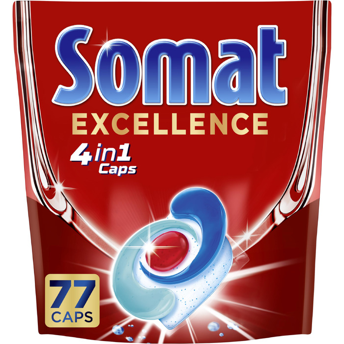 Капсули для посудомийних машин Somat Excellence 4in1, для ідеального очищення та блиску, підходять для Eco-режиму та низьких температур, 141 шт.