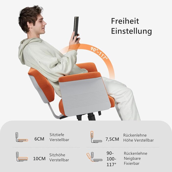 Офісне крісло Newtral FX-FF з регулюванням висоти, з підлокітниками/без, на роликах, для дому та офісу, обертове, помаранчеве FREEDOM-X FF