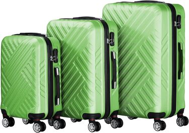 Набір валіз Zelsius 3 шт., Чорний | ABS валізи з кодовим замком, подвійними колесами та внутрішнім роздільником | Ручна поклажа, набір валіз з жорсткою оболонкою 3 шт., Trolley, велика валіза, Luggage Set (Зелений)