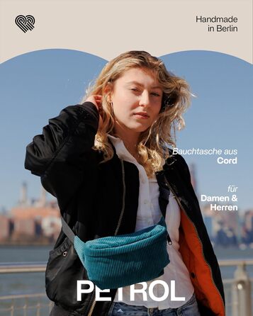 Чоловіча та жіноча поясна сумка PP-Berlin з корду, ручної роботи, веганська, 3 відділення, Made in Germany, для повсякденного використання, можна носити як через плече (Petrol)