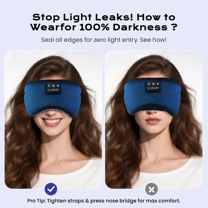 3D Маска для сну з навушниками Bluetooth Dolida (синя) - повна блокада світла, комфортний сон, для подорожей