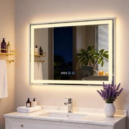 Дзеркало для ванної кімнати YU YUSING з підсвічуванням 60x80 см, протизапітніння, 3 кольори світла, регулювання яскравості, LED, годинник, IP44, металевий каркас, вертикальне, срібне