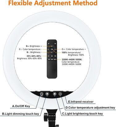 LED-кільцеве світло WISAMIC 45,7 см з тримачем для телефону: сенсорне керування, пульт дистанційного керування, двоколірне, регульована яскравість, 2800K-6000K, для селфі, макіяжу, камери, телефону, YouTube, відео, фотографії, освітлення