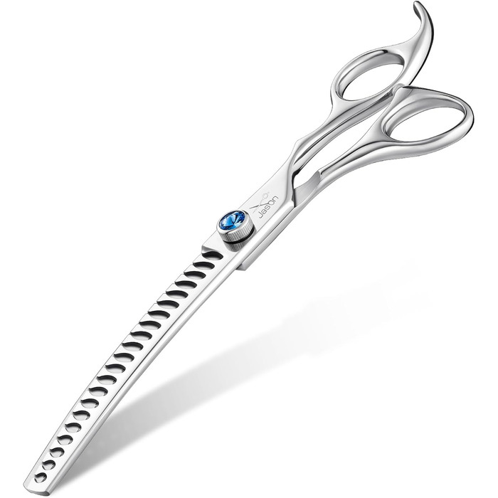 Професійна вигнута ножиці для грумінгу собак JASON 7' - ножиці для розрідження шерсті, з японської сталі 440C, 21 зуб, для грумерів