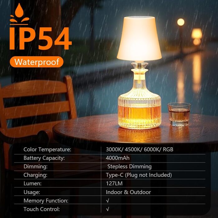 Настільна лампа LED акумуляторна бездротова 2 шт. з RGB підсвічуванням, димуванням, сенсорним керуванням, IP54 водонепроникна для спальні, вітальні, балкону