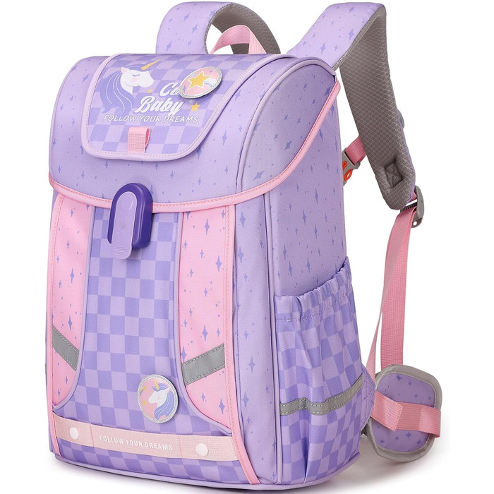 Дитячий рюкзак для школи 1-4 клас, ергономічний, з нагрудним ременем, для хлопчиків, 6-10 років, з відбиваючими елементами (фіолетовий)