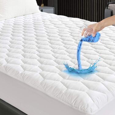 GRT Mattress Topper Mattress Protector 140x200cm, Waterproof Mattress Cover Breathable Fitted Sheet Topper, Fitted Sheet with Hexagonal Quilted Soundproof Material Topper Protector White