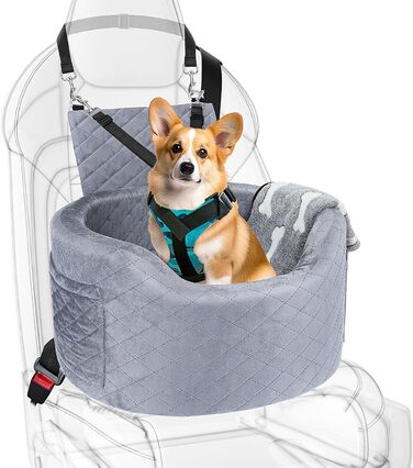 Автокрісло для собак - чорне автокрісло-бустер для маленьких собак з 28D Memory Foam, неслизька та водонепроникна підкладка, переносна клітка з кишенями для зберігання та ковдрою, чорний (02-Сірий)
