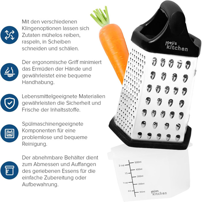 Трка для сиру Joeji's Kitchen з контейнером - 6 сторін, ручна, з нержавіючої сталі, багатоцільова для сиру, овочів та фруктів