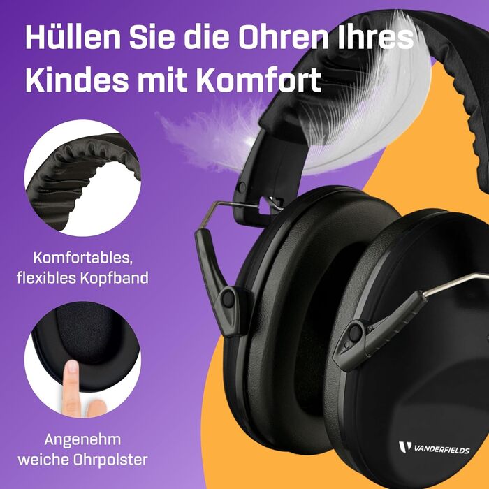 Навушники захисні Vanderfields Premium для дітей 3-12 років, чорний, шумозаглушення 33.2 dB