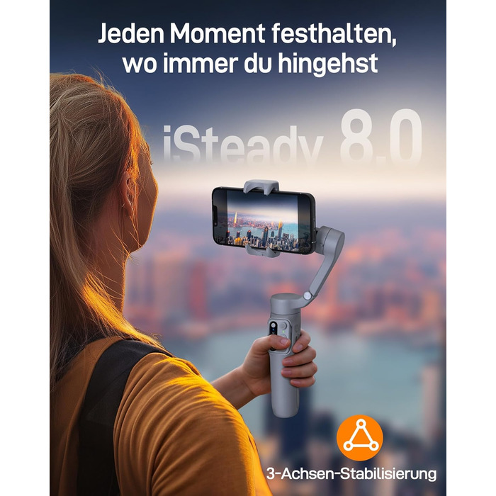 Hohem iSteady X3 SE - Стабілізатор для смартфона, 3-осьовий, сірий. Ідеально для Vlogging, Selfie та подорожей. 11 годин роботи від акумулятора.