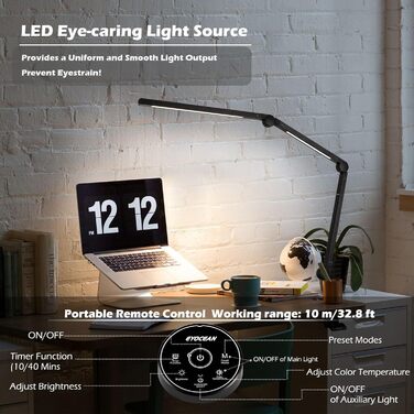 LED лампа EYOCEAN для робочого столу з регульованою яскравістю та двома джерелами світла, архітектурна лампа, офісна лампа, захист очей, кріпиться на стіл (12.0)