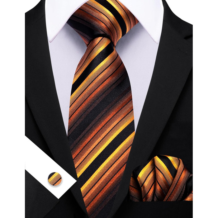 Чоловіча краватка з бавовни Barry.Wang, краватка з кишеньковим хустиною та запонками, набір краваток у клітинку, святкова краватка для весілля (чорний та золотий)