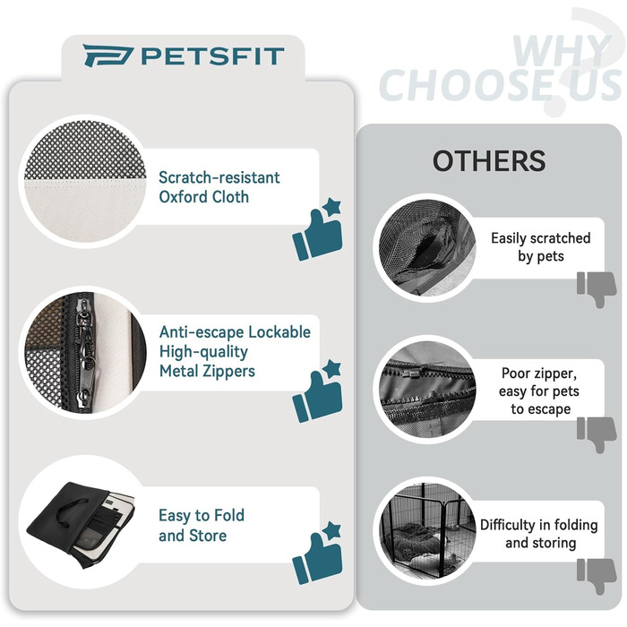 PETSFIT Розкладний вольєр для цуценят та дрібних тварин: собак, котів. Розкладний вольєр для собак з водонепроникним дном, система Pop-up, безпечний дизайн, сірий/зелений, 92 x 64 x 53 см (S, сірий)