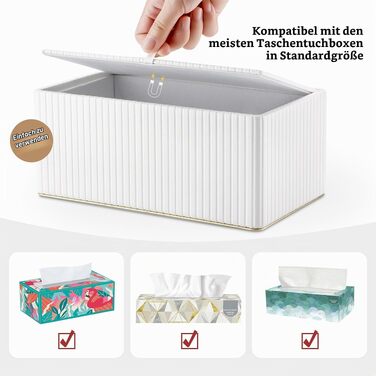 Коробка для серветок KINGFOM з золотистою облямівкою, тримач для косметичних серветок з екошкіри (PU), прямокутна диспенсер для вітальні, ванної кімнати та офісу, біла