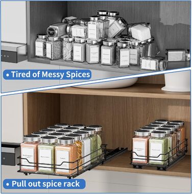 Висувна полиця для спецій у шафу, 2 яруси, регульована висота, чорний колір, органайзер для спецій, органайзер для кухні (11.8*26.4*5.6 см)