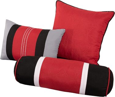 Комплект постільної білизни Chezmoi Collection Upland, 7-piece, Patchwork, для ліжка King Size (Oversized), червоно-сірий-чорний