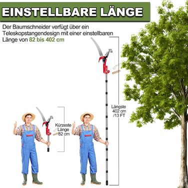 Telescopic Pruning Saw with Pole Saw, 82-402cm Pole Saw with Telescopic Handle, Adjustable Length Pulley Garden Saw Tree Saw, Lightweight Stainless Steel Telescopic Saw High Reacher, Manual Tree Shears for High Branches