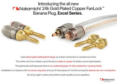 З'єднувачі банани Nakamichi FanLock Excel-Serie 24K, 10-18 AWG, 4 мм, для аудіокабелів, 4 шт. (2 пари)
