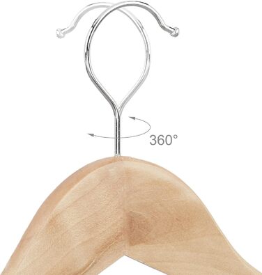 Relaxdays Clothes Hanger Set, 12 Wooden Pant Hangers, Wardrobe Hangers, 360° Swivel Hooks, WxH: 22.5x44.5cm, natural/silver