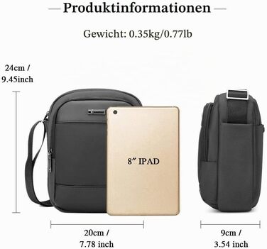 Чоловіча сумка-месенджер BAIGIO через плече Crossbody для подорожей, спорту та роботи, багатофункціональна сумка з відділеннями, L, чорна